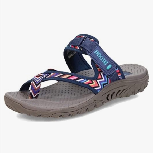 Skechers women’s reggae, zig swag flip flop Navy Multicolor Sandals, size 7 - Picture 1 of 6